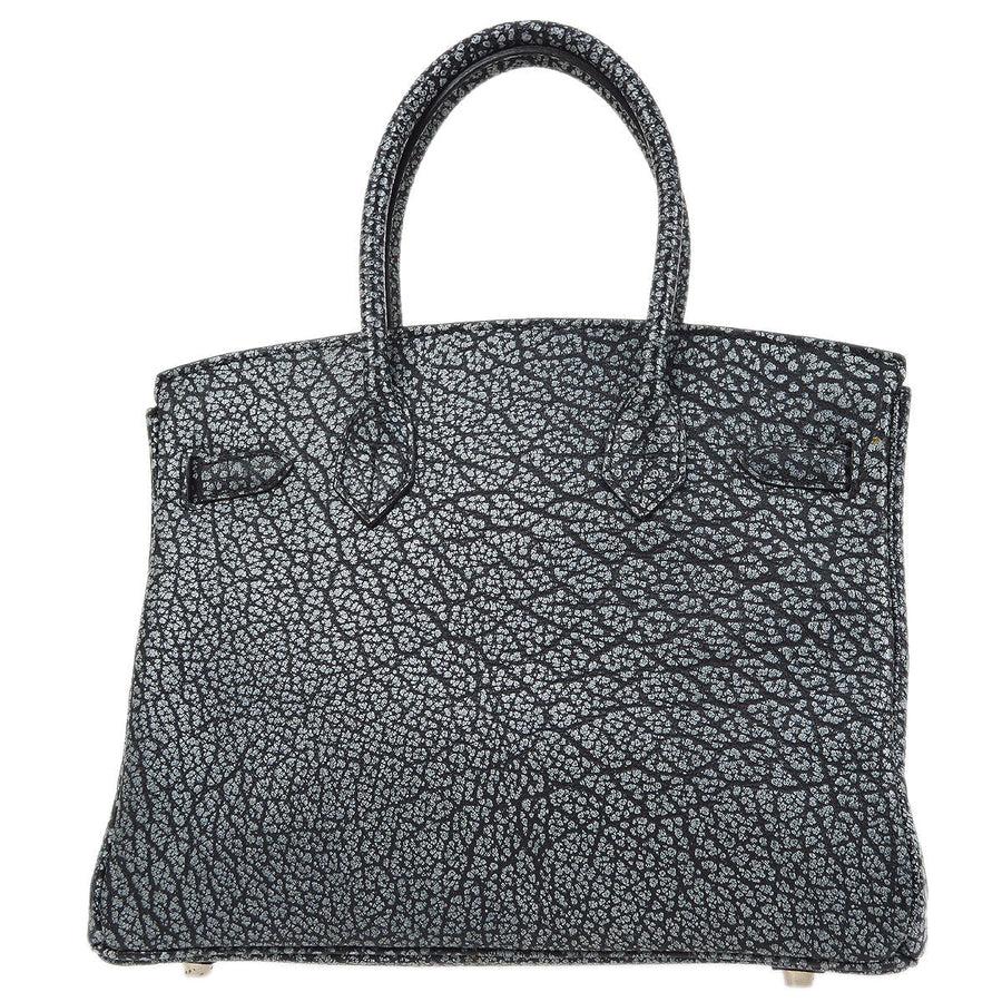 HERMES Birkin 30 Tragetasche mit schwarzem Dalmatiner-Lederdruck und Palladiumgriff (Schwarz)