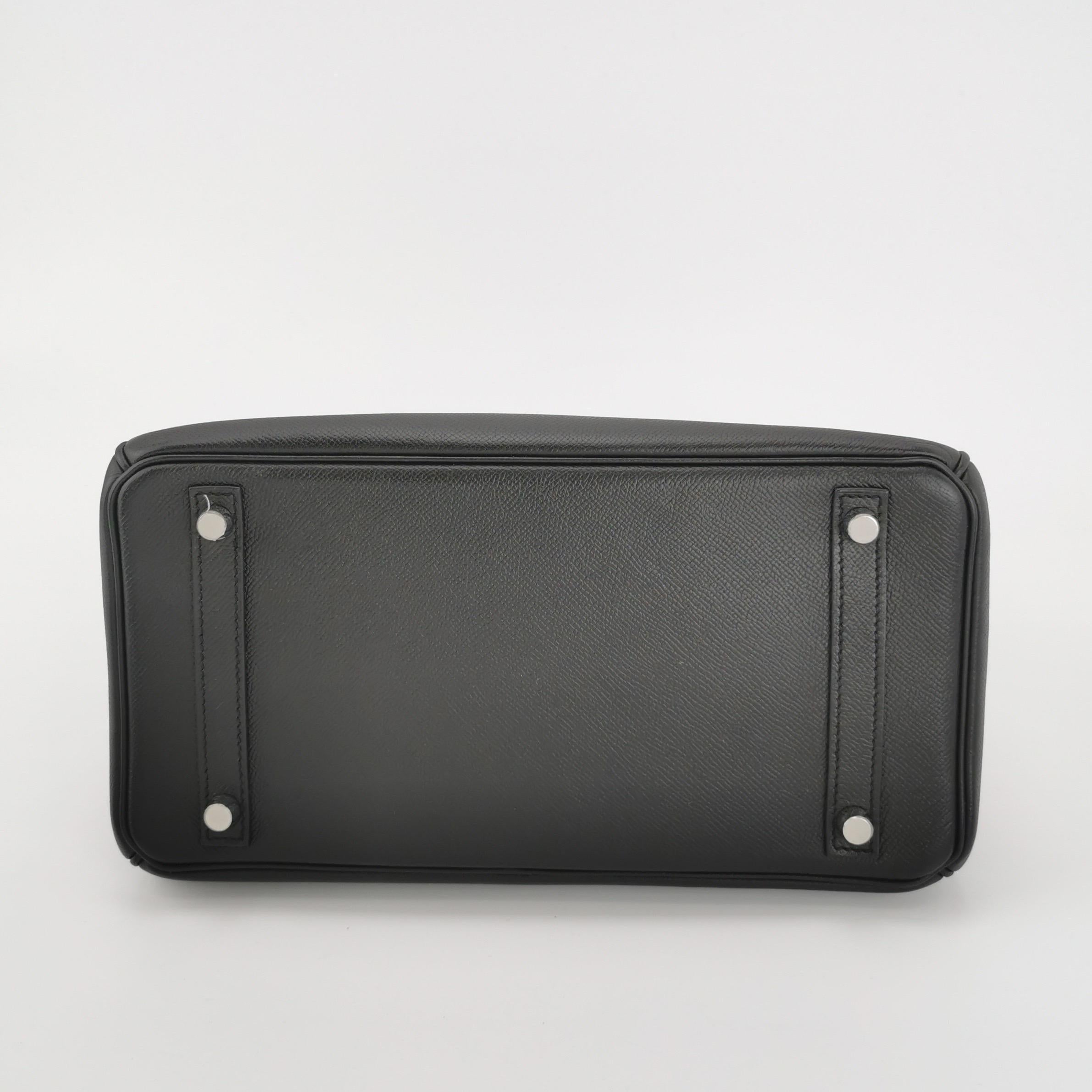 Hermes Birkin 30 Black Epsom Leather Palladium Hardware 2012 In Good Condition For Sale In AUBERVILLIERS, FR