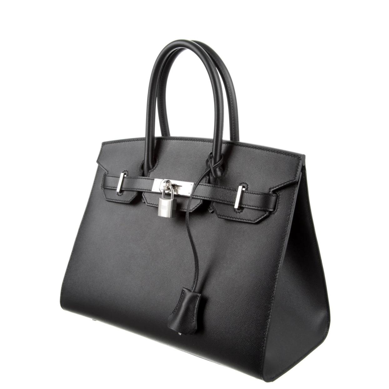 Hermes Birkin 30 Black Leather Palladium Top Handle Satchel Tote Bag in Box In Good Condition In Chicago, IL