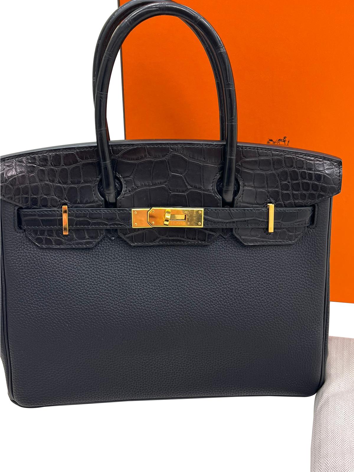 Hermès Birkin 30 Black Matte Alligator and Togo Touch Rose Gold Hardware For Sale 9