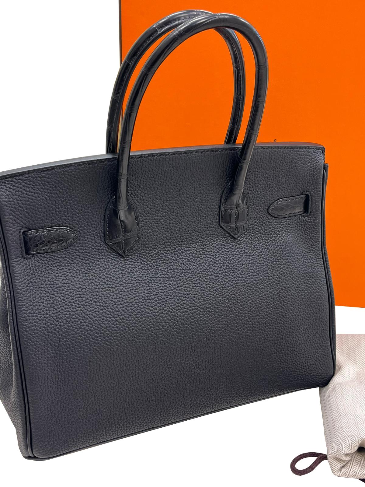 Hermès Birkin 30 Black Matte Alligator and Togo Touch Rose Gold Hardware For Sale 14