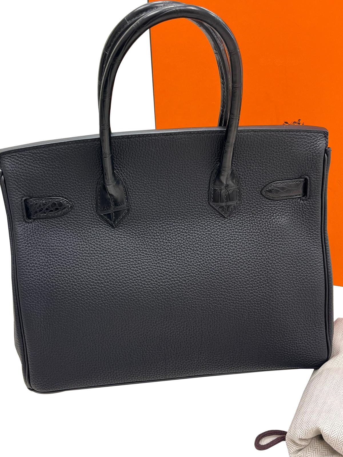 Hermès Birkin 30 Black Matte Alligator and Togo Touch Rose Gold Hardware For Sale 15