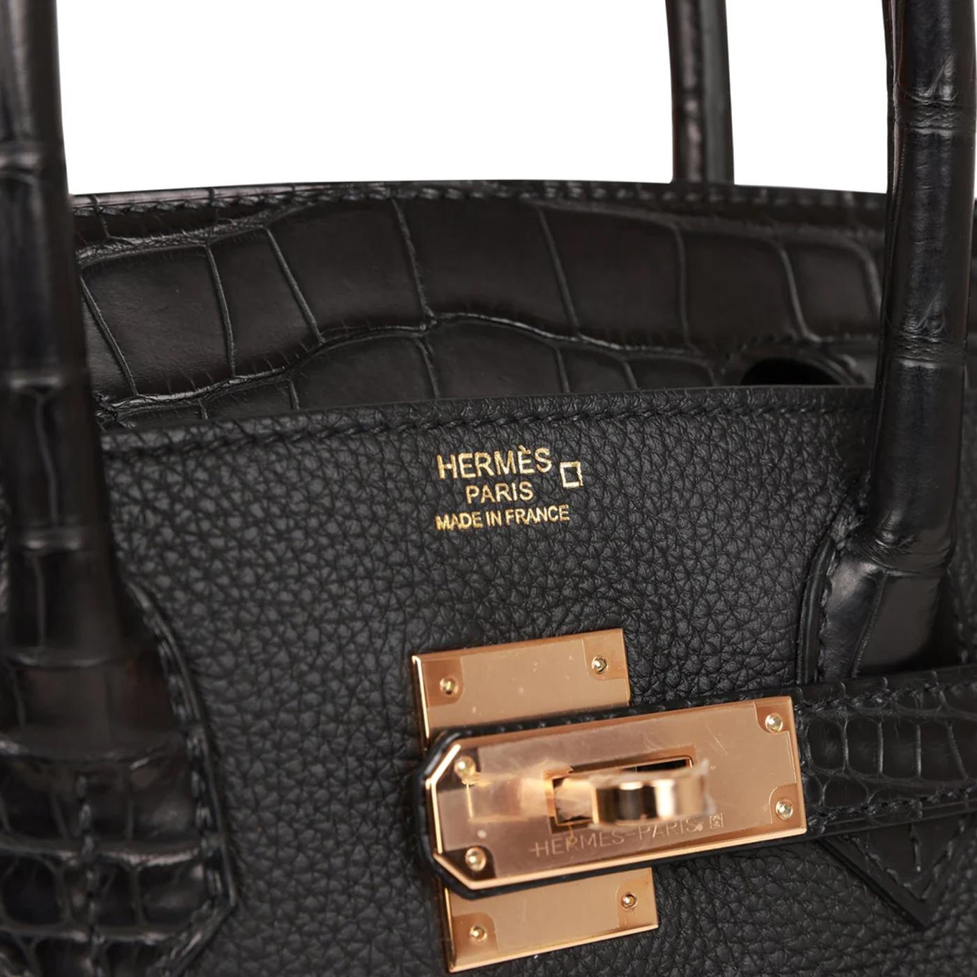 Hermès Birkin 30 Black Matte Alligator and Togo Touch Rose Gold Hardware For Sale 3