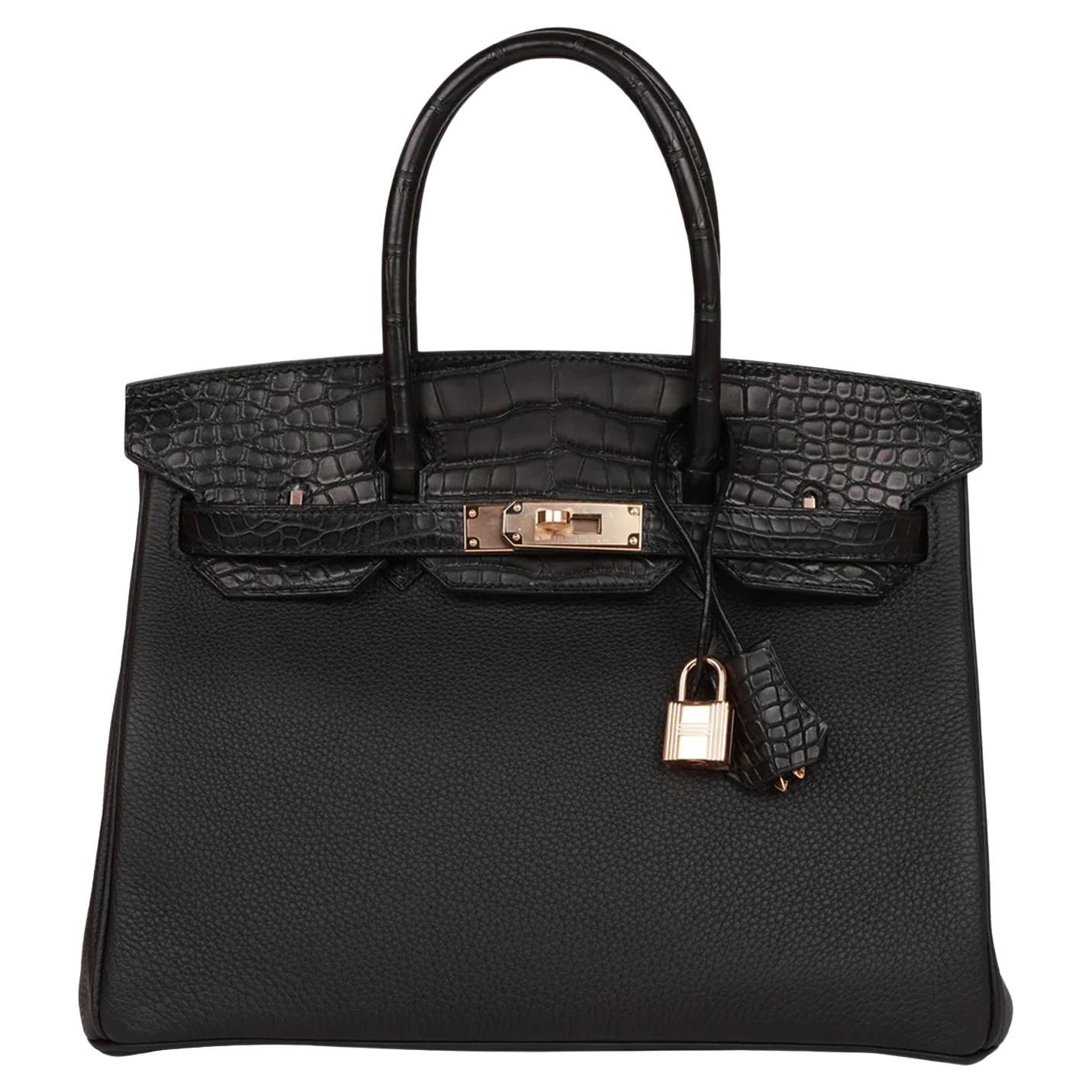 Hermès Birkin 30 Black Matte Alligator and Togo Touch Rose Gold Hardware For Sale