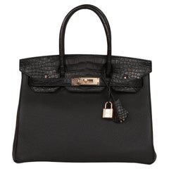 Hermès Birkin 30 Alligator noir mat et quincaillerie or rose Togo Touch