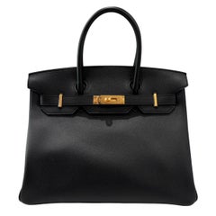 Hermes Birkin 30 Black Noir Epsom Leather Gold Hardware Rare Top Handle Bag