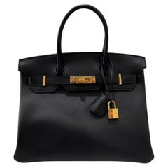 Hermes Birkin 30 Black Noir Epsom Leather Gold Hardware Rare Top Handle Bag
