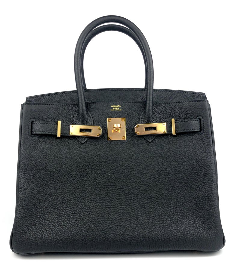 Hermes Black Togo Leather Rose Gold Hardware Birkin 25 Bag