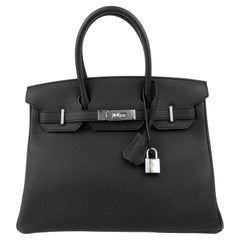 Hermes Birkin 30 Black Noir Togo Palladium Hardware NEW