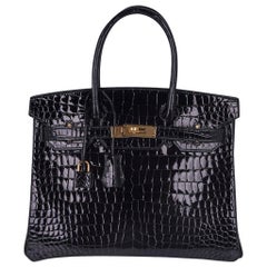 Hermes Birkin 30 Black Porosus Crocodile Bag Gold Hardware