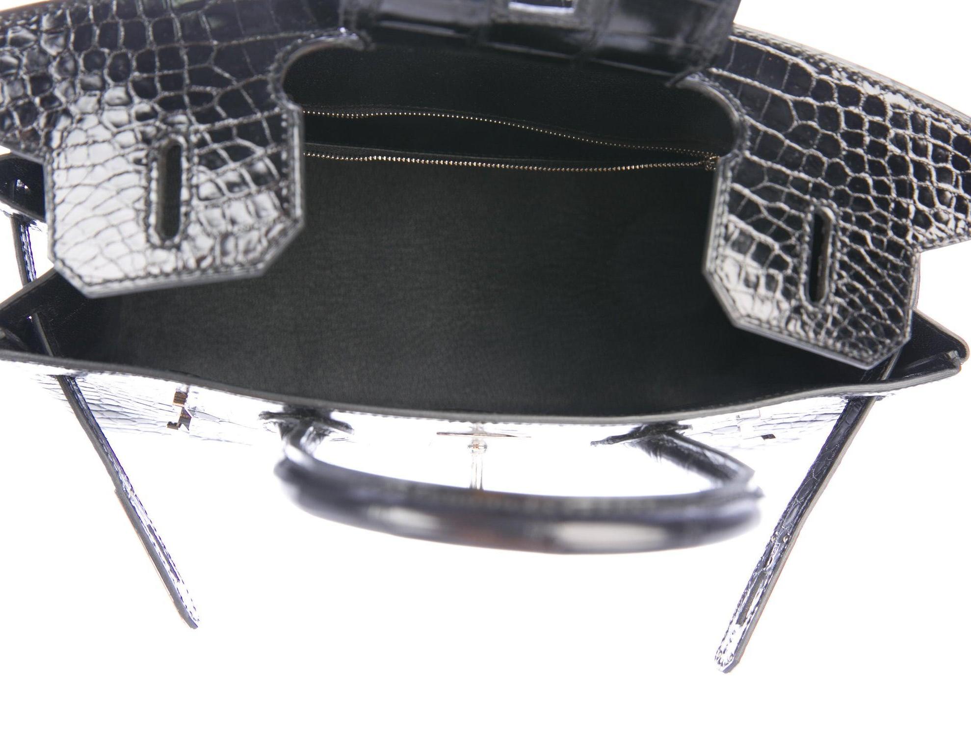 Women's Hermes Birkin 30 Black Shiny Crocodile Top Handle Satchel Tote Bag in Box