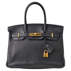 Hermès Birkin 30 in pelle nera di Togo con finiture dorate