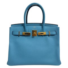 Hermes Birkin 30 Bleu du Nord Blue Epsom Leather Gold Hardware Top Handle Bag