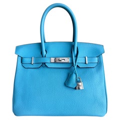 Hermes Birkin 30 Bleu du Nord Togo Leather Palladium Hardware Top Handle Bag