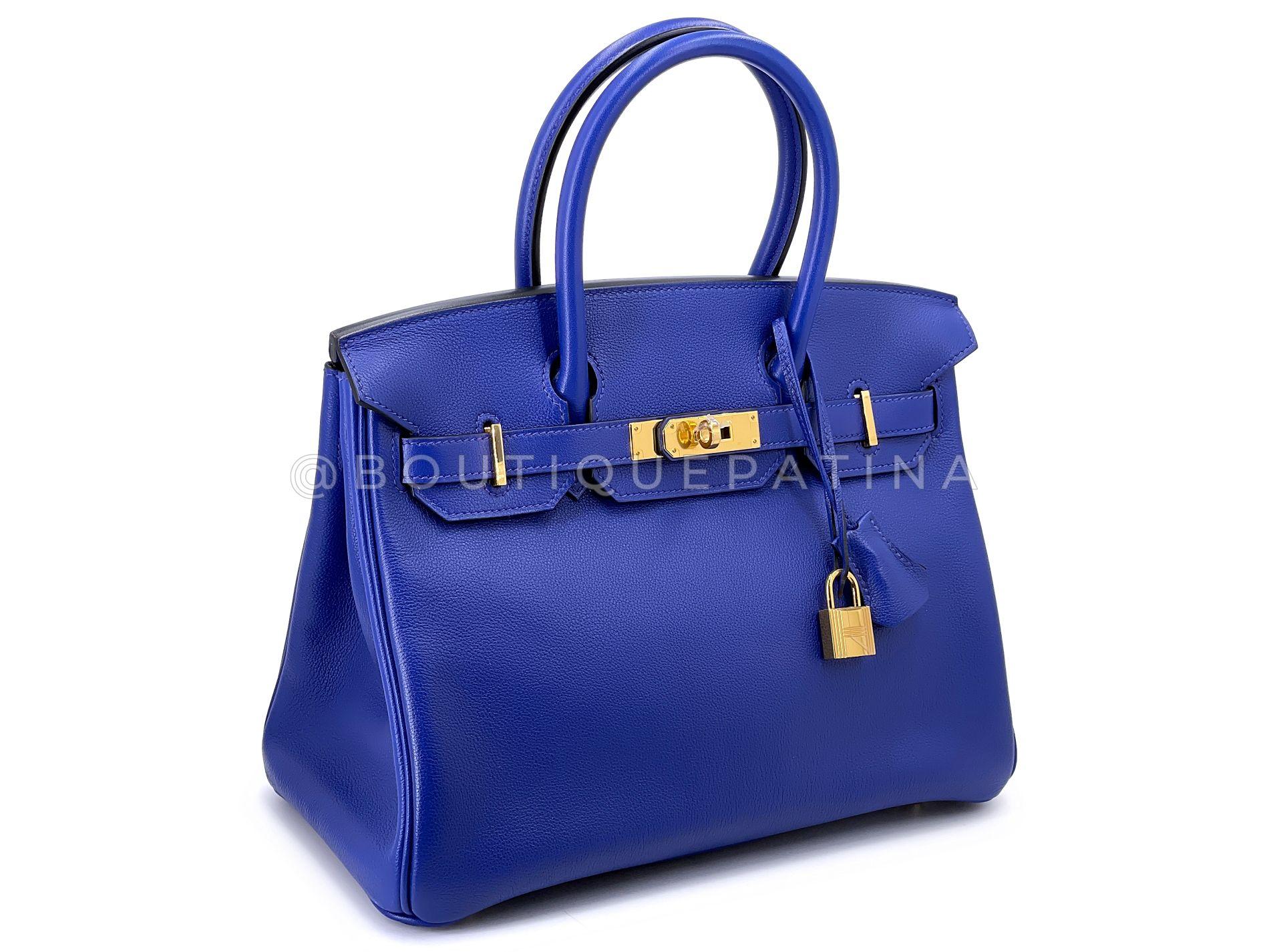 Store item: 68588
We love this Hermès Birkin 30 Bleu Electric Novillo Tote Bag 24k GHW especially because it's in Novillo leather - a newer leather introduced by Hermès with smaller, natural grains. It's still scratch resistant, but still absorbs