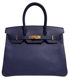 Hermes Birkin 30 Bleu Encre Blue Epsom Leather Gold Hardware Handbag