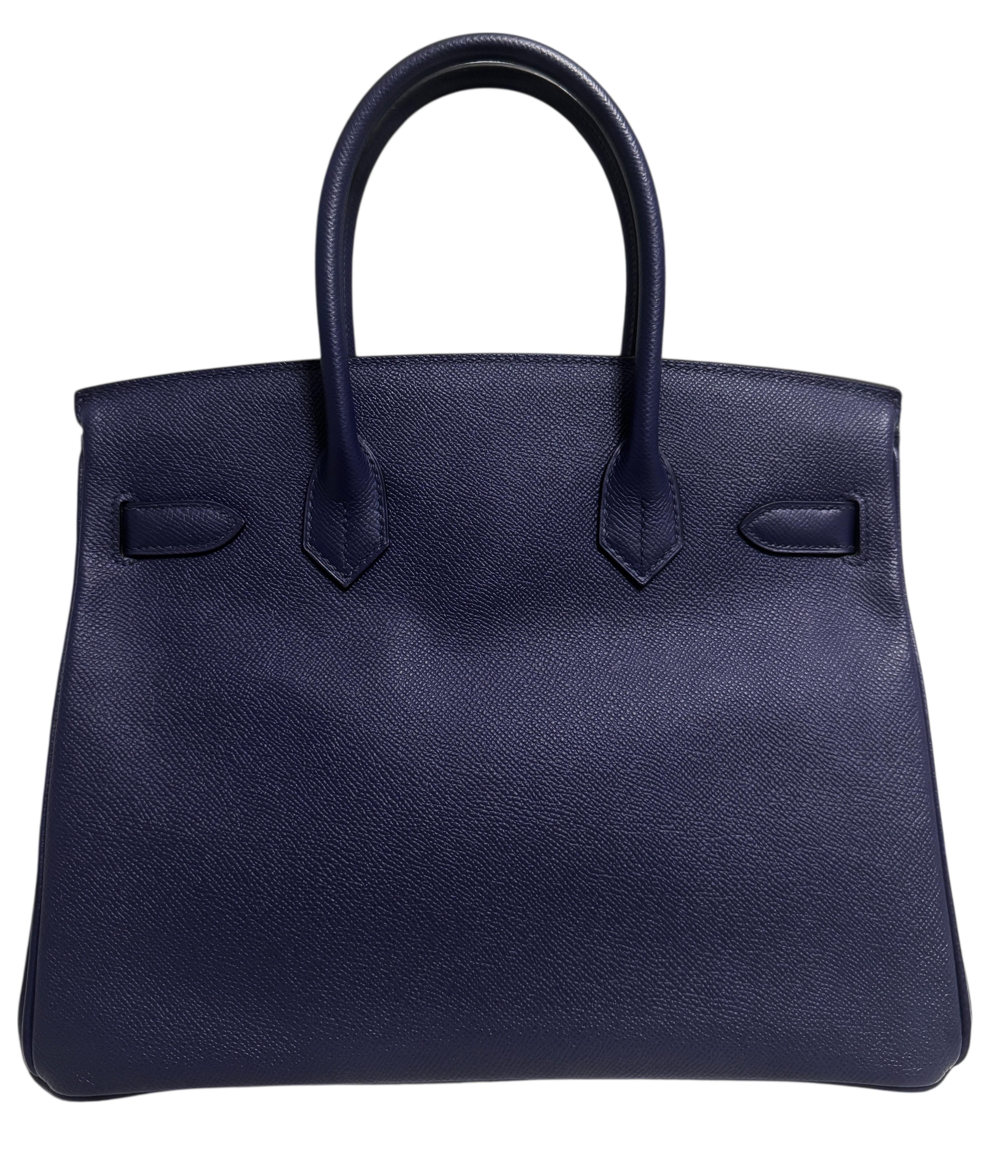 Nero Hermes Birkin 30 Bleu Encre Blue Epsom Leather Gold Hardware Handbag in vendita