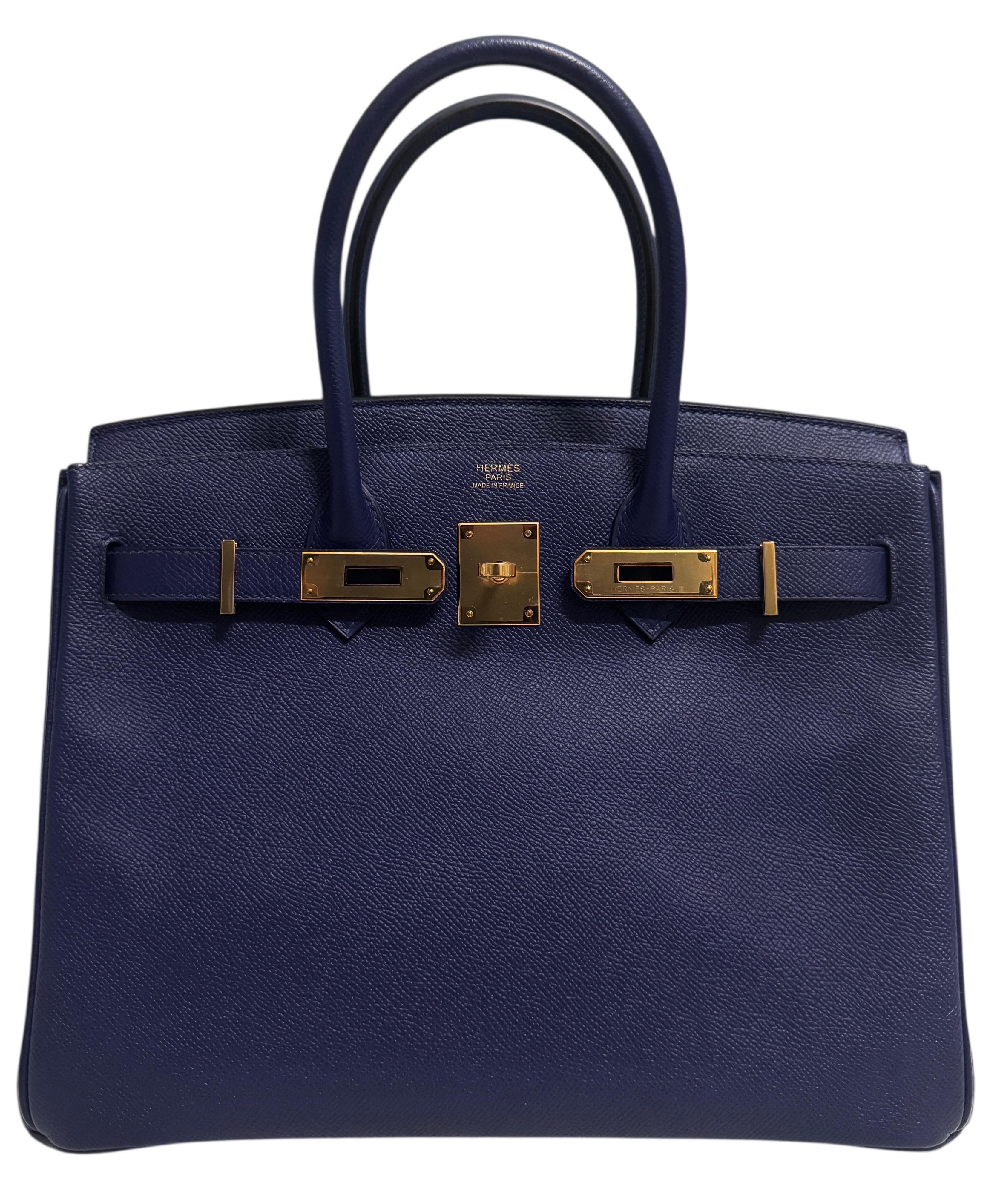 Hermes Birkin 30 Bleu Encre Blue Epsom Leather Gold Hardware Handbag In condizioni buone in vendita a Miami, FL