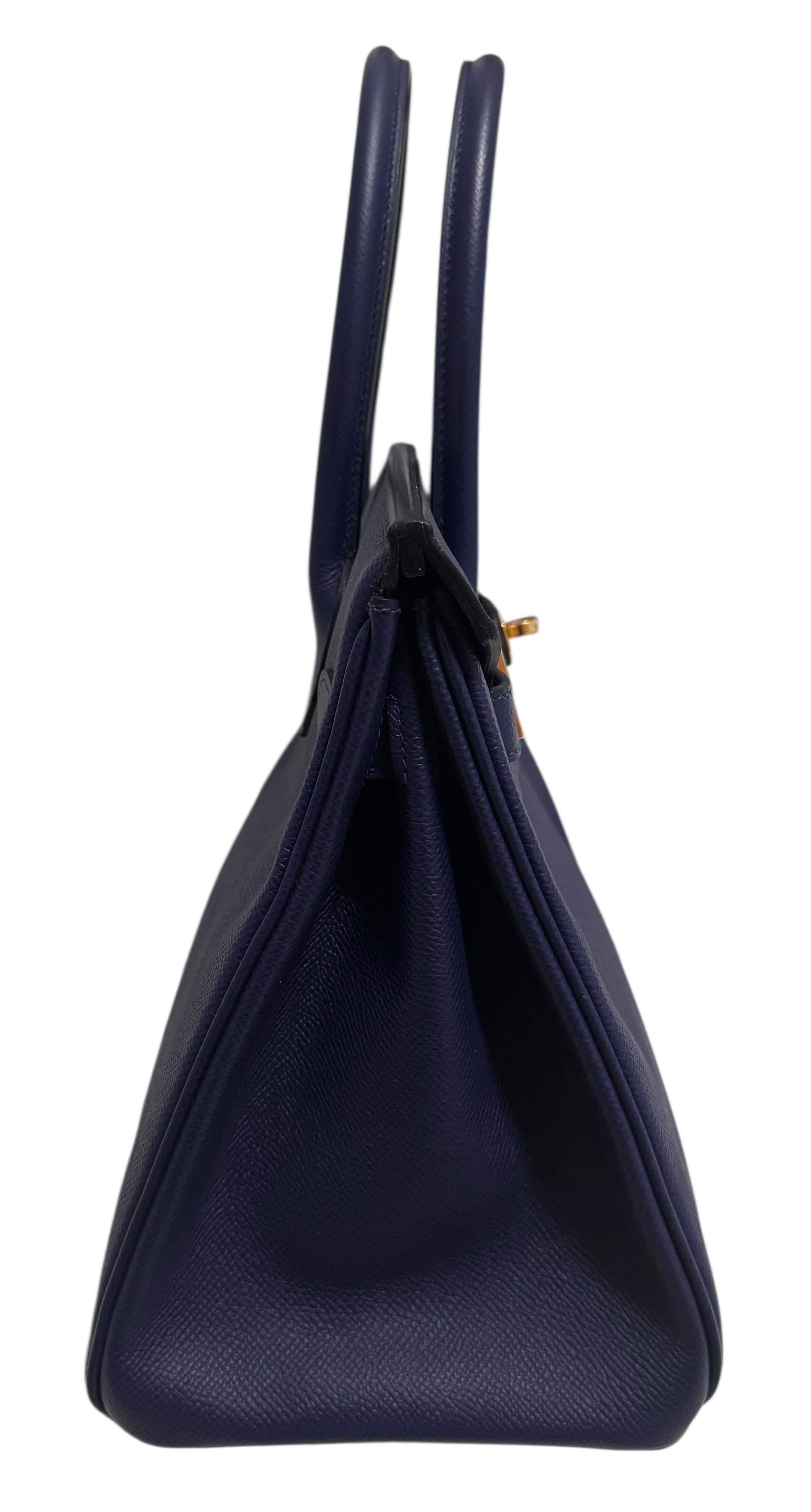 da uomo o donna Hermes Birkin 30 Bleu Encre Blue Epsom Leather Gold Hardware Handbag in vendita