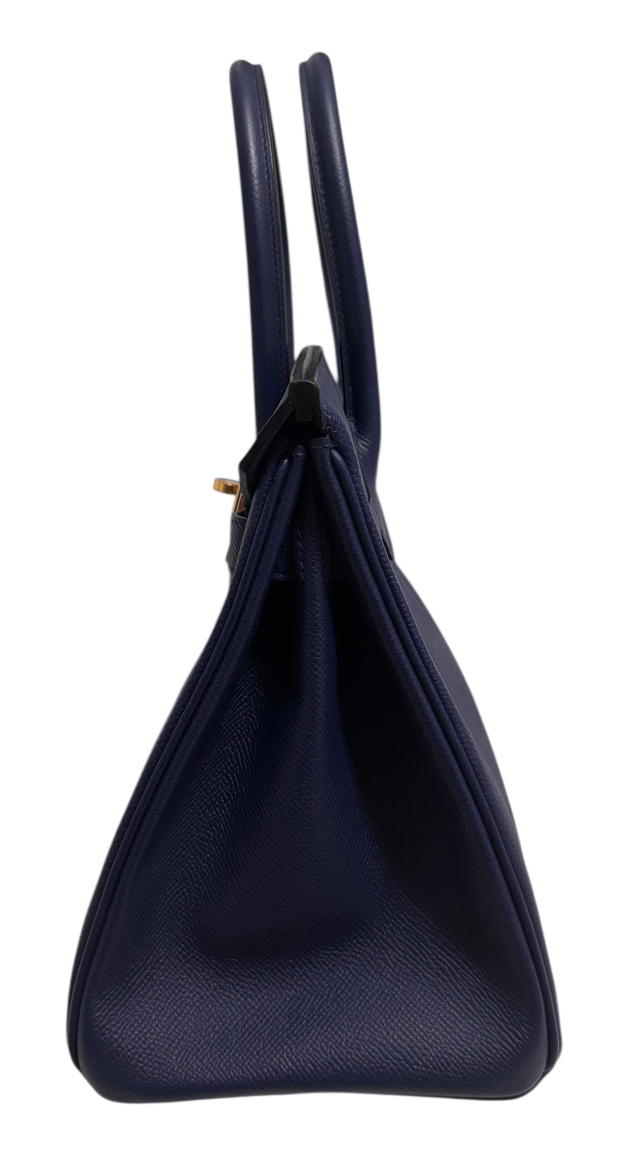 Hermes Birkin 30 Bleu Encre Blue Epsom Leather Gold Hardware Handbag in vendita 2