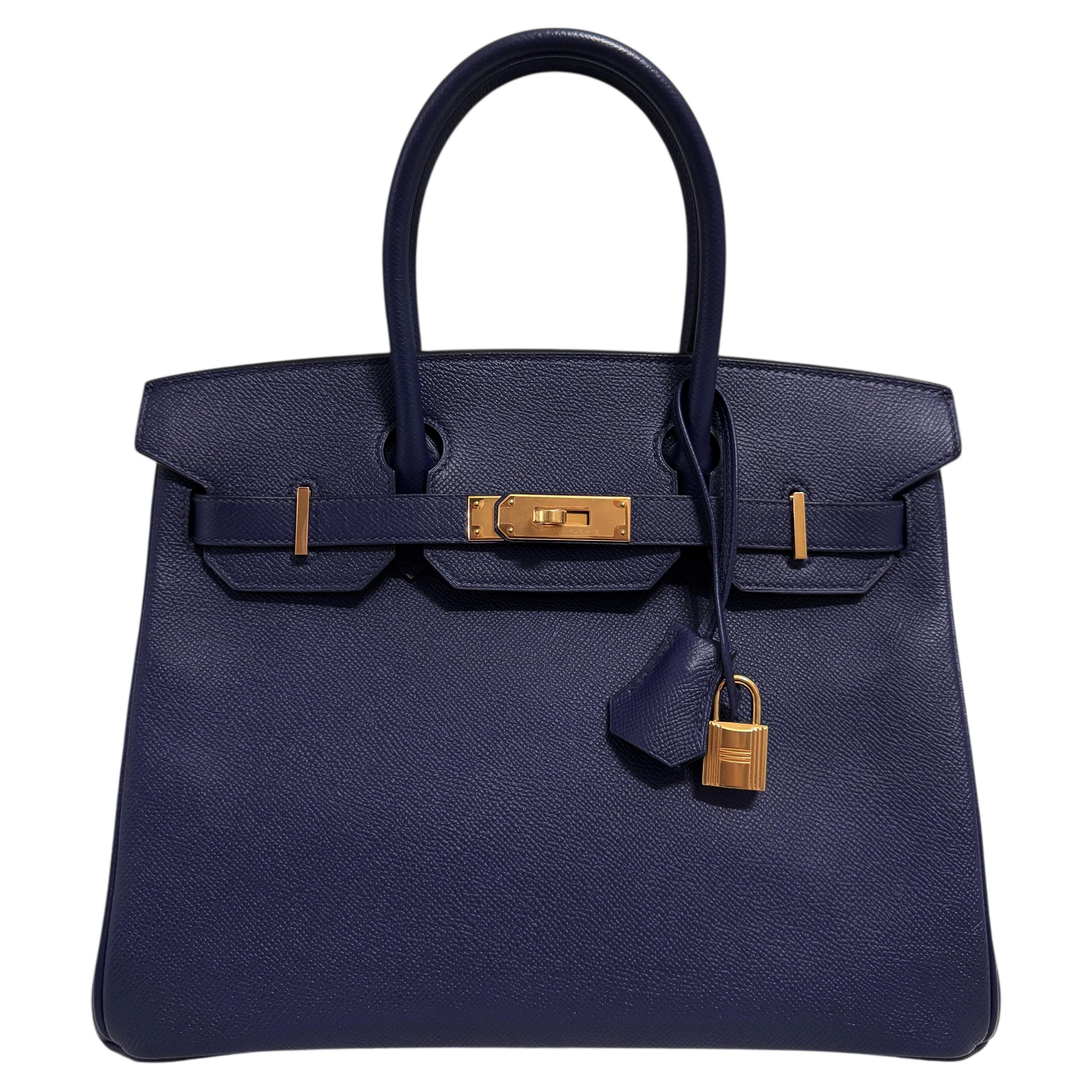 Hermes Birkin 30 Bleu Encre Blue Epsom Leather Gold Hardware Handbag in vendita