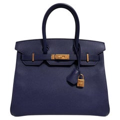 Hermes Birkin 30 Bleu Encre Bolso Piel Epsom Azul Herrajes Dorados