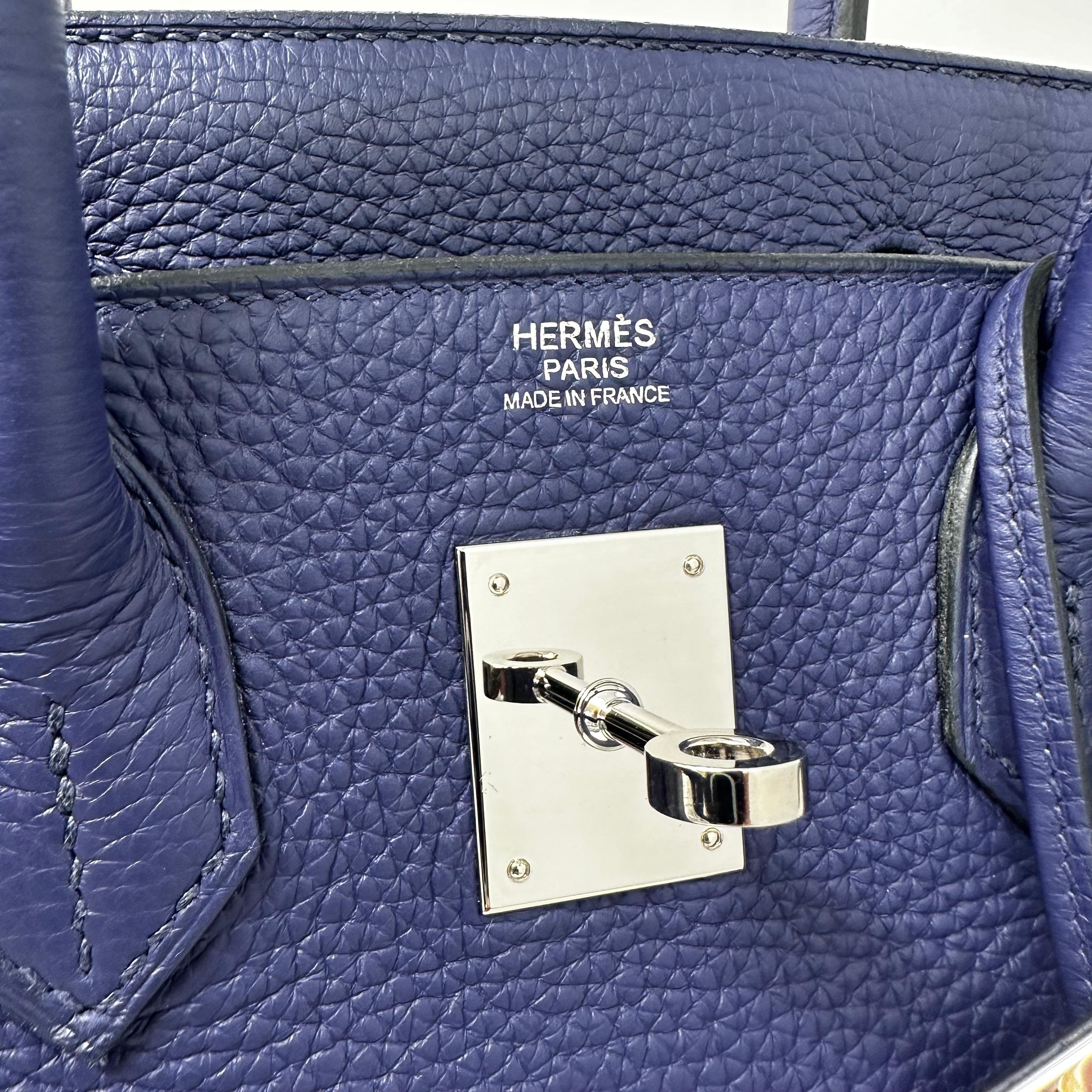 HERMES Birkin 30 Bleu Encre Clemence Leather Palladium Hardware 3