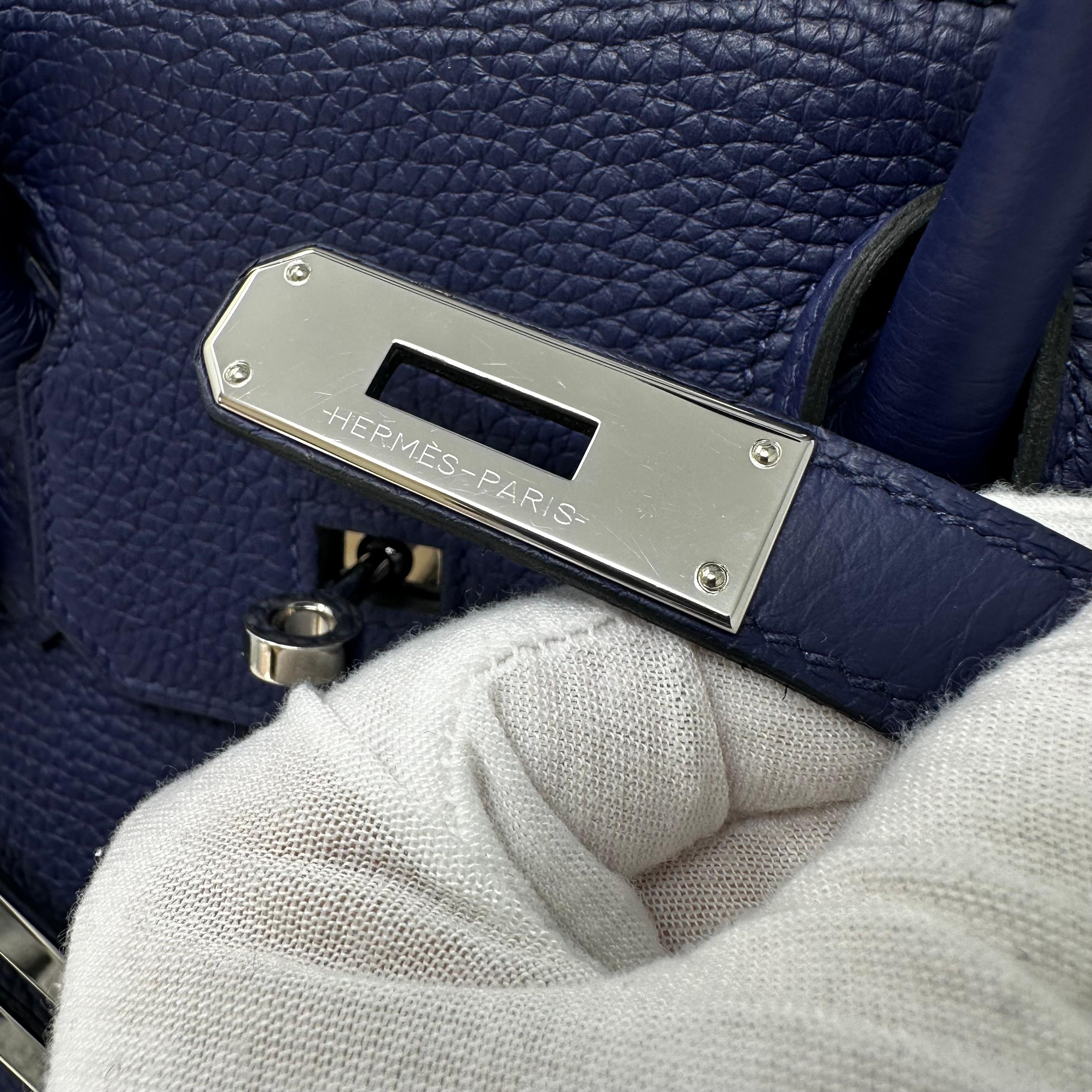 HERMES Birkin 30 Bleu Encre Clemence Leather Palladium Hardware 4