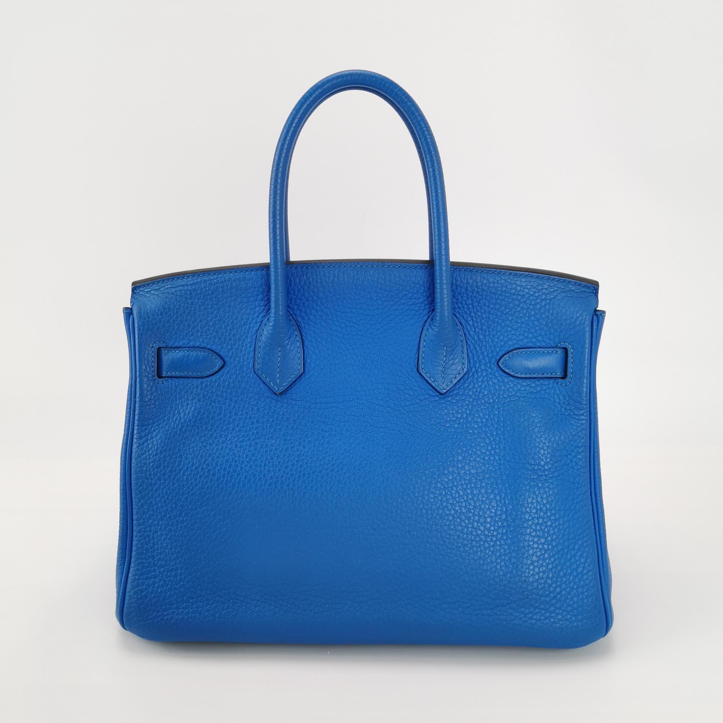 Blue Hermes Birkin 30 Bleu Hydra T7 Togo Calfskin Leather Silver-tone Palladium Hardw