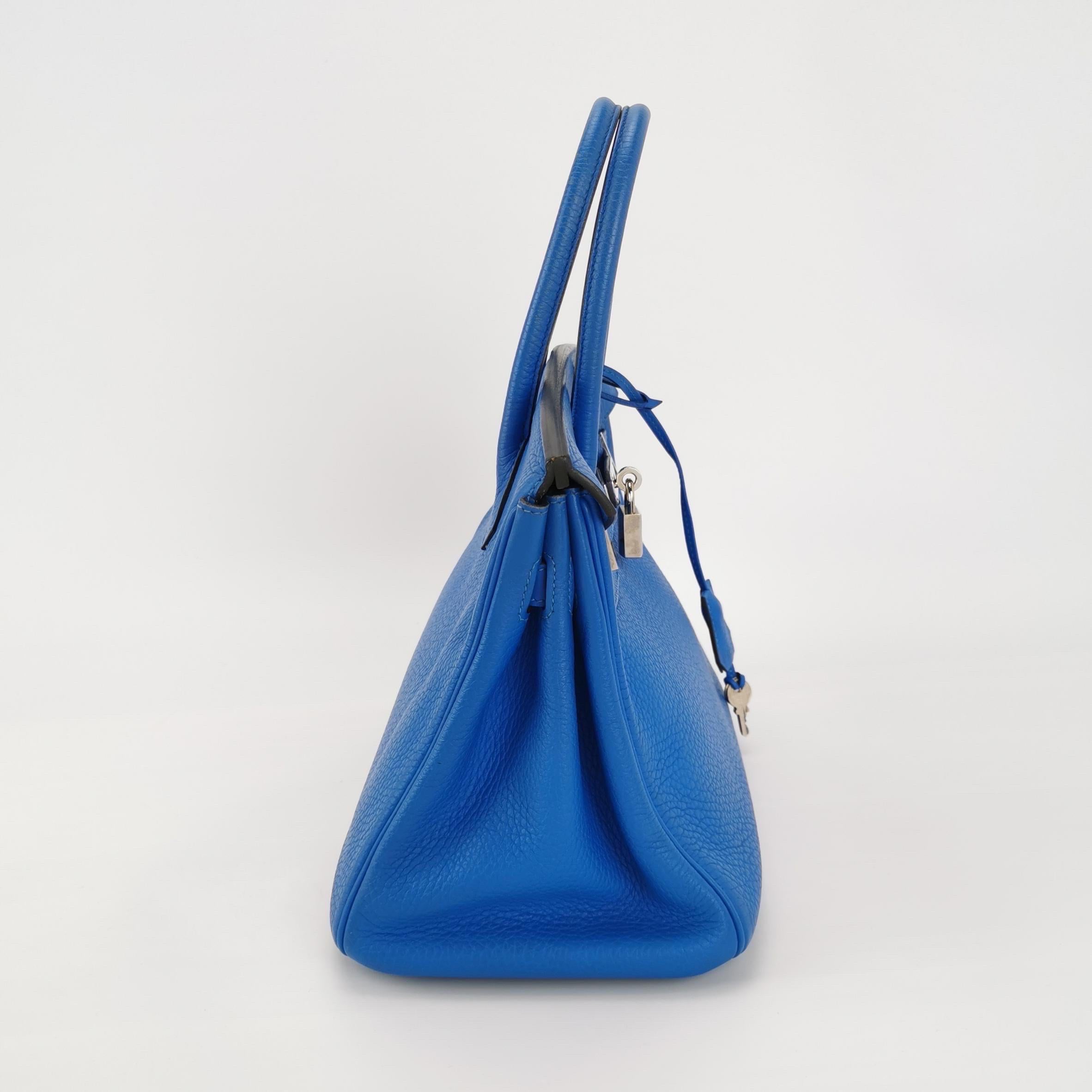 Hermes Birkin 30 Bleu Hydra T7 Togo Calfskin Leather Silver-tone Palladium Hardw In Good Condition In AUBERVILLIERS, FR