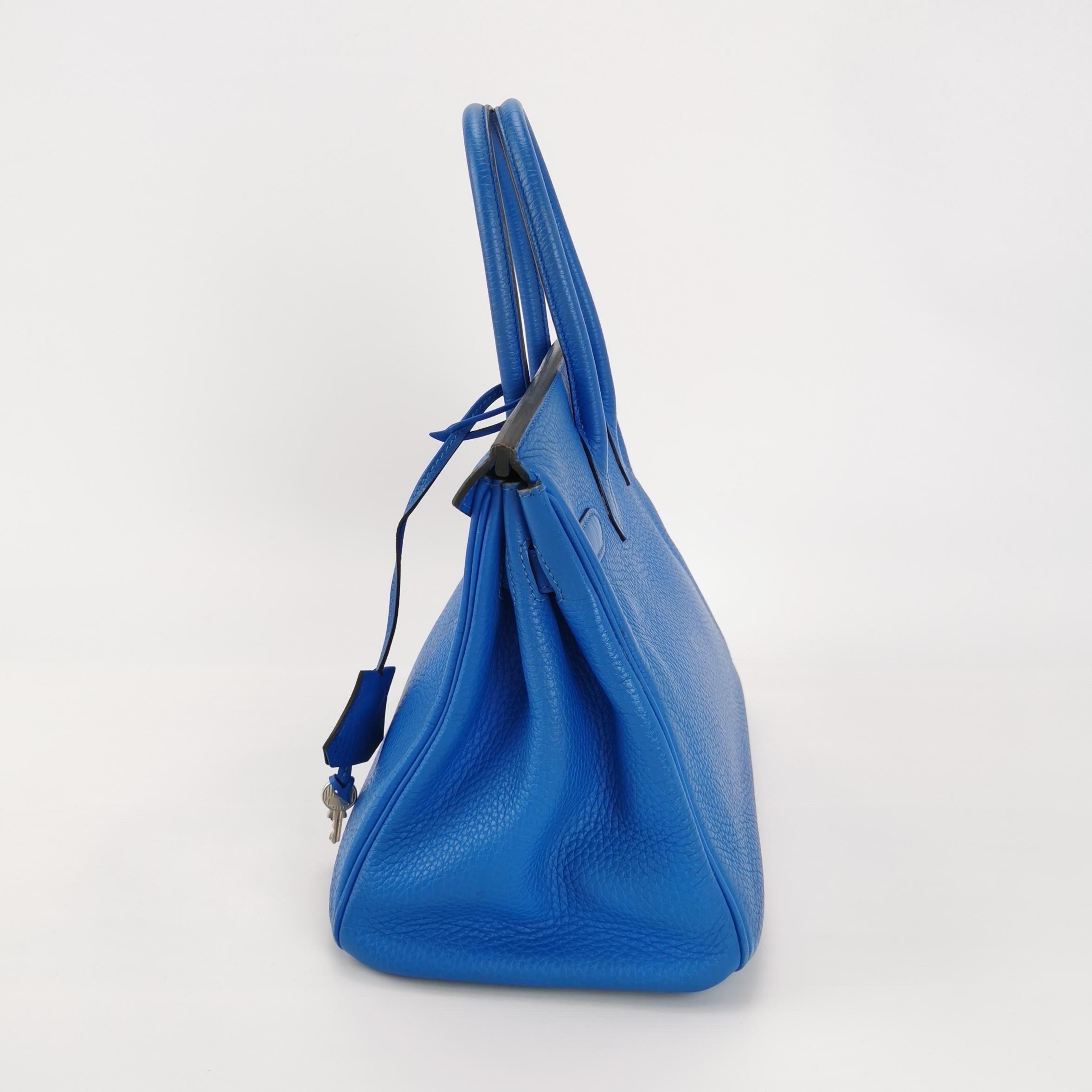 Women's Hermes Birkin 30 Bleu Hydra T7 Togo Calfskin Leather Silver-tone Palladium Hardw