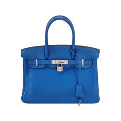 Hermes Birkin 30 Bleu Hydra T7 Togo Calfskin Leather Silver-tone Palladium Hardw