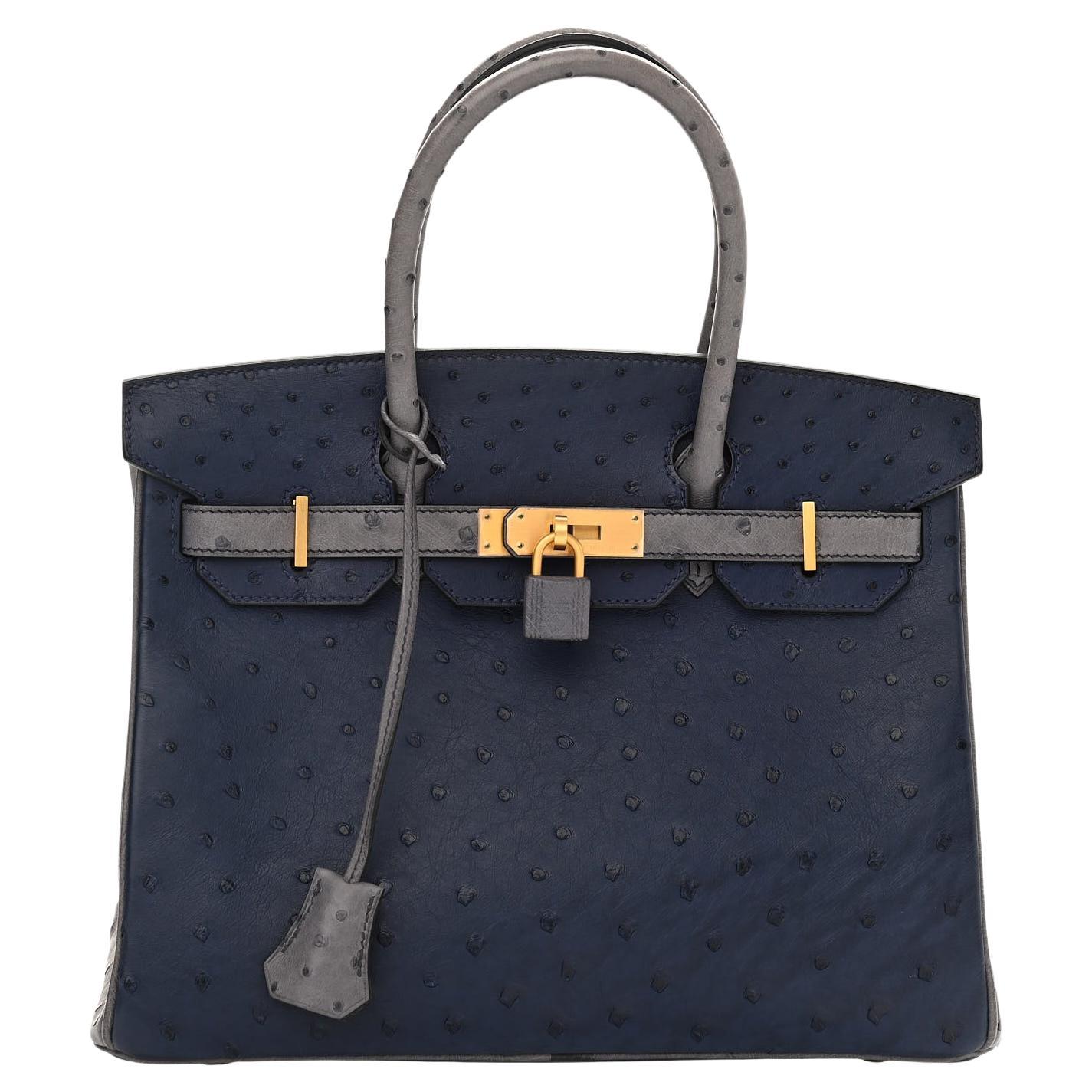Hermes Birkin 30 Bleu Iris Gris Ágata Avestruz Herradura Oro Mate