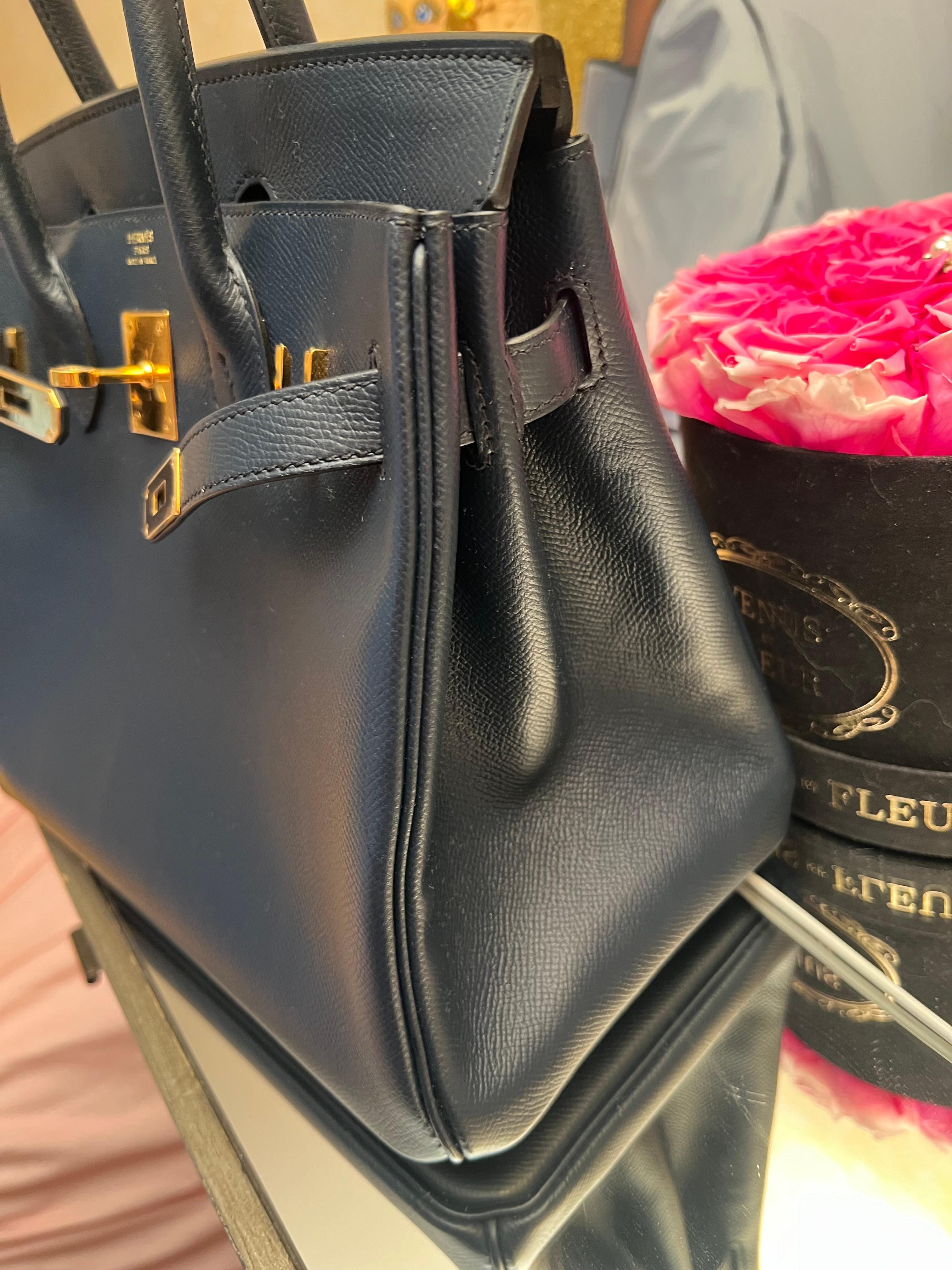 Noir Sac Hermes Birkin 30 Bleu Nuit Epsom en vente