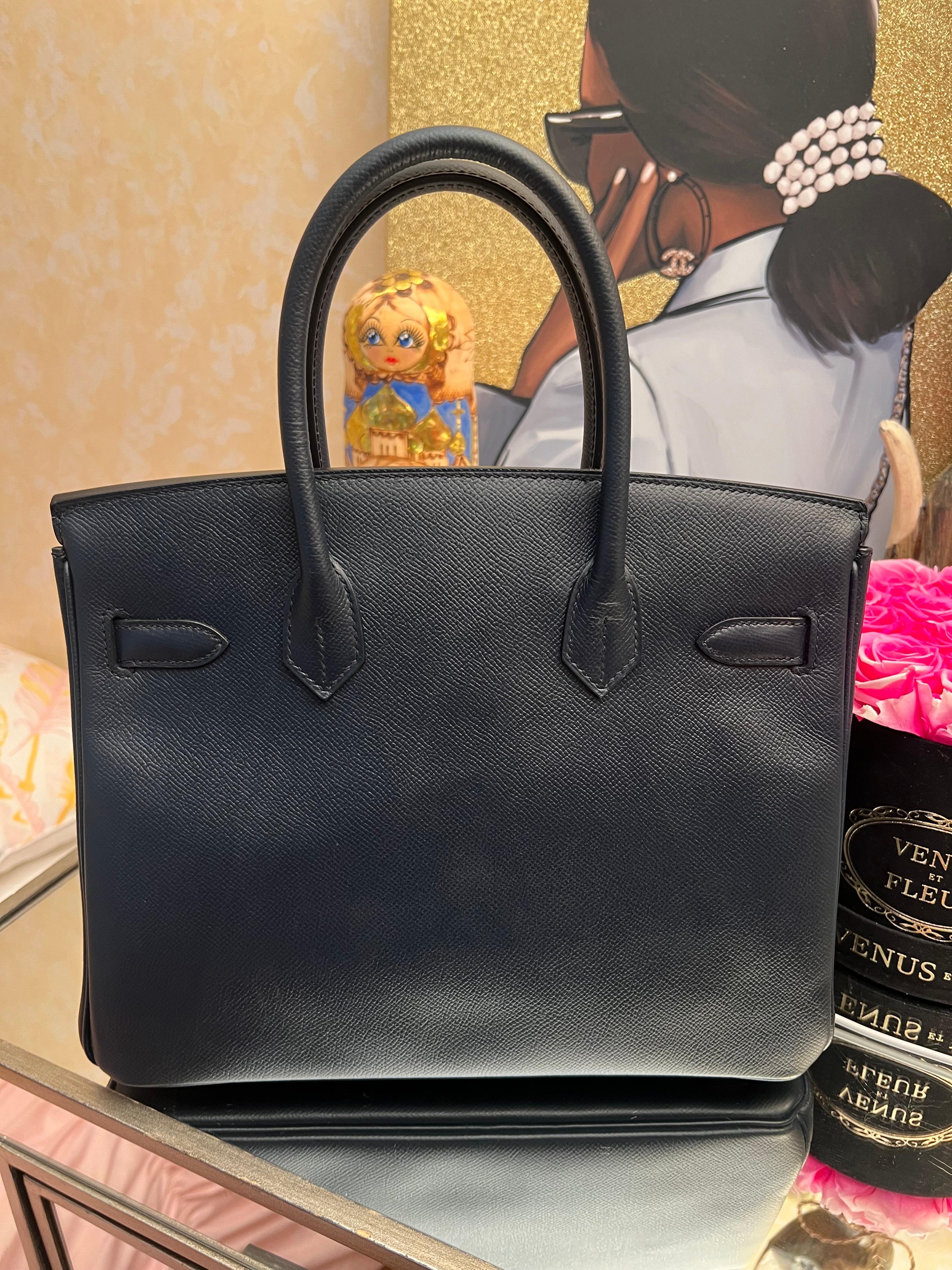 Sac Hermes Birkin 30 Bleu Nuit Epsom en vente 2