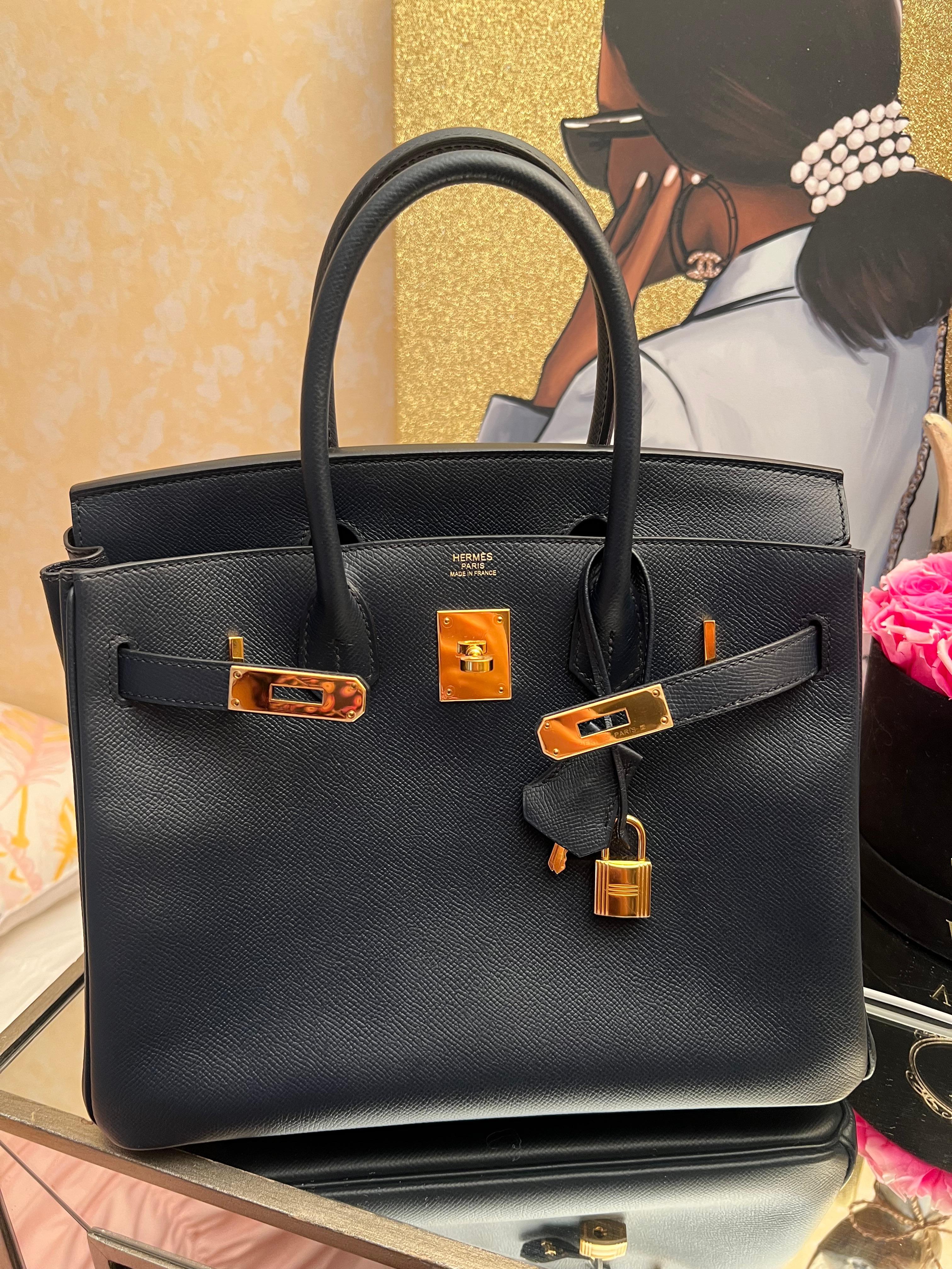 Sac Hermes Birkin 30 Bleu Nuit Epsom en vente 4