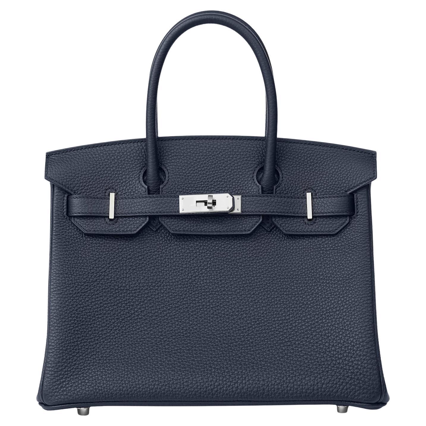 Hermes Birkin 30 Bleu Nuit Togo Lederhandtasche mit Palladiumbeschlägen