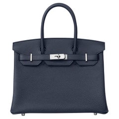 Hermes Birkin 30 Bleu Nuit Togo Lederhandtasche mit Palladiumbeschlägen