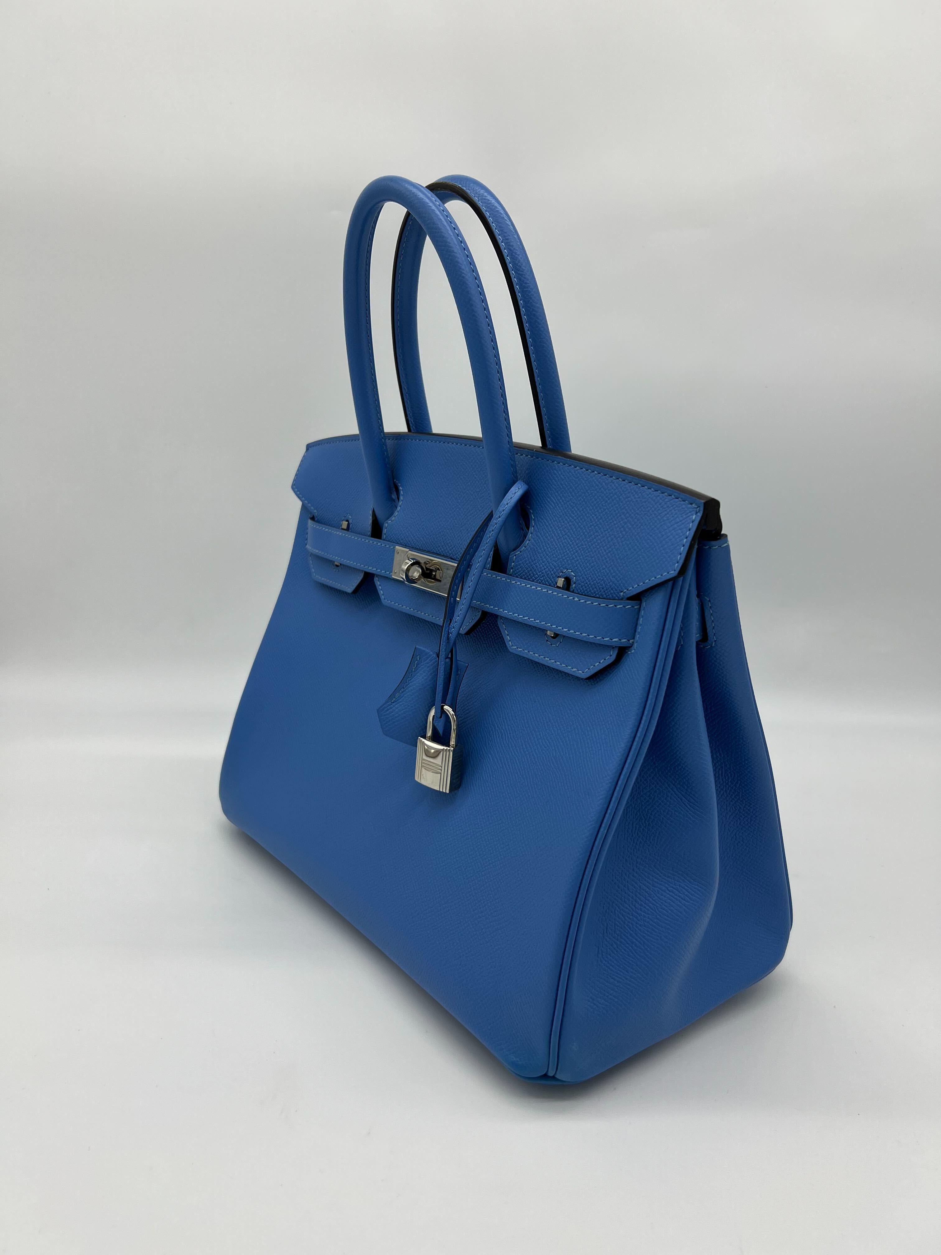 Hermès Birkin 30 Bleu Paradis Epsom Palladium Hardware In Good Condition For Sale In New York, NY