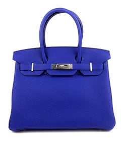 Hermes Birkin 30 Bleu Royal Blue Leather Palladium Hardware 2022