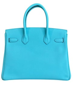Hermes Birkin 30 Blue Atoll Epsom Leather Gold Hardware Top Handle Bag