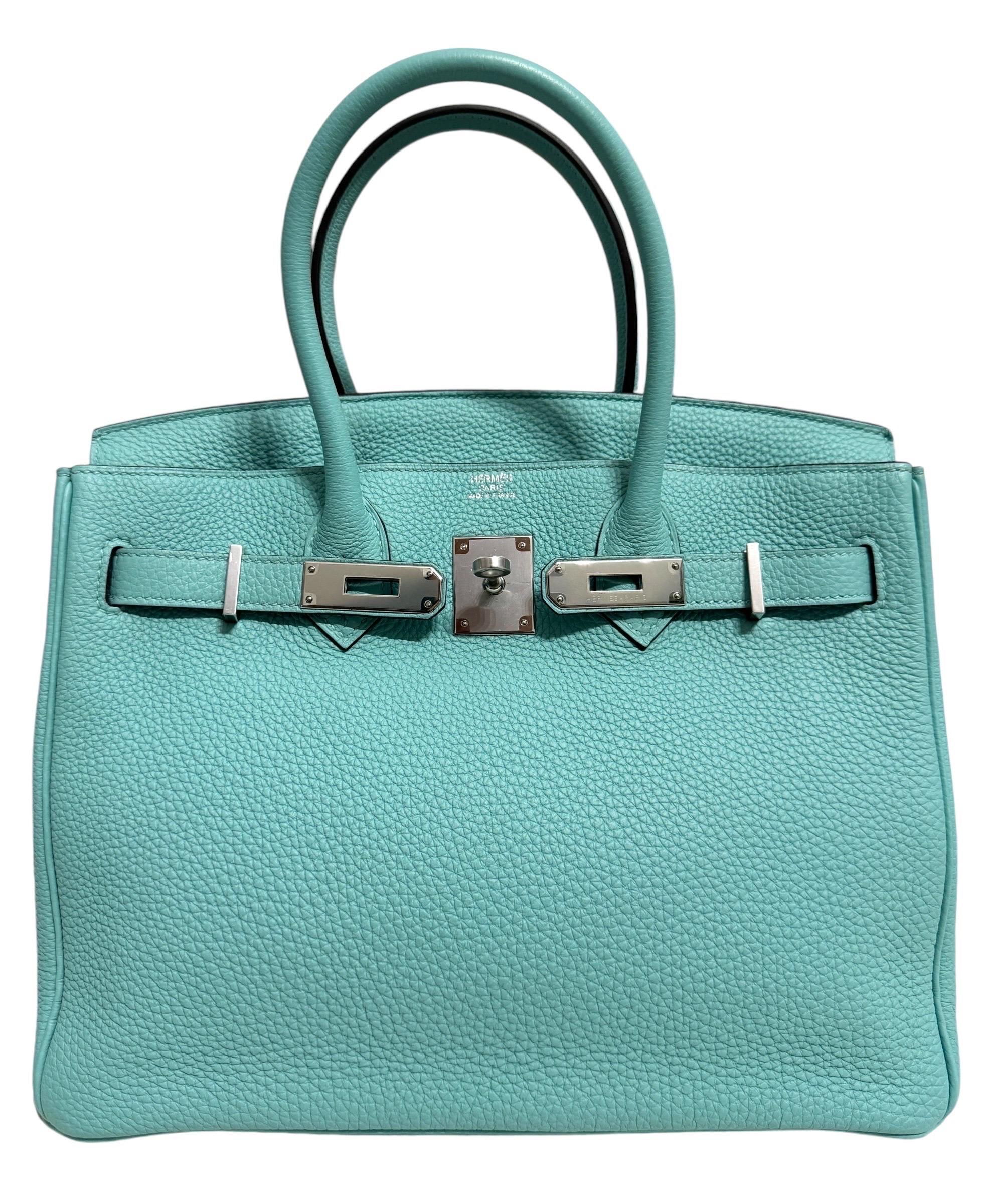 Hermes Birkin 30 Blue Atoll Tiffany Blue Togo Leather Palladium Hardware In Excellent Condition In Miami, FL