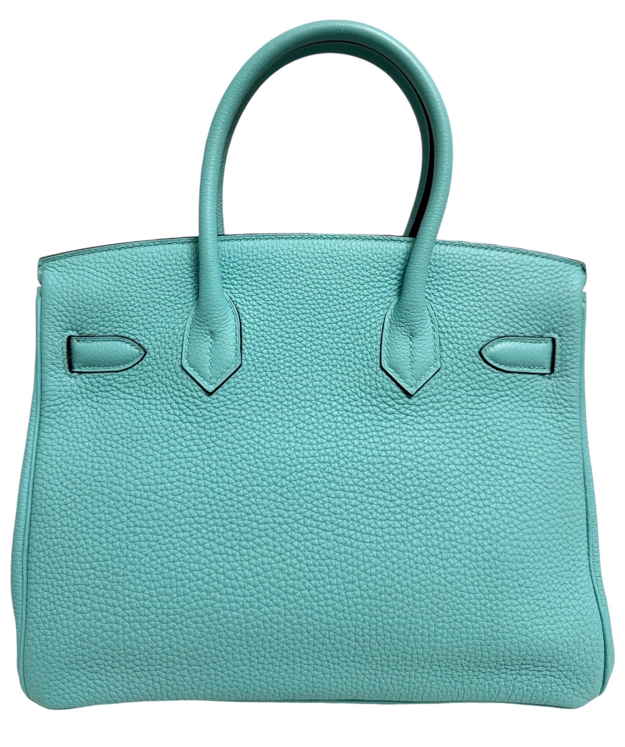 Women's or Men's Hermes Birkin 30 Blue Atoll Tiffany Blue Togo Leather Palladium Hardware