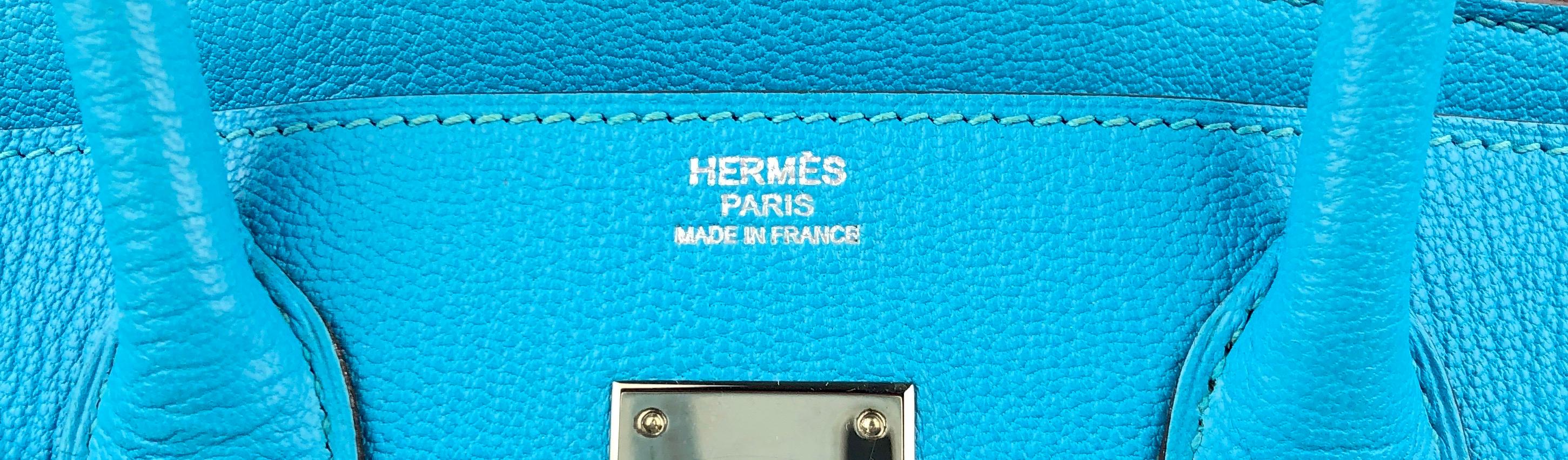 Hermes Birkin 30 Blue Aztec Chèvre Leather Palladium Hardware  In Excellent Condition In Miami, FL