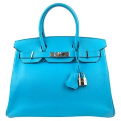 Hermès - Sac Birkin 30 bleu Aztec Chèvre en cuir et finitions métalliques en palladium