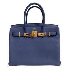 Hermes Birkin 30 Blue Brighton Togo Leather Gold Hardware Rare Top Handle Bag
