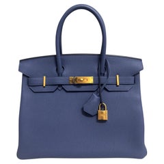 Hermes Birkin 30 Blue Brighton Togo Leather Gold Hardware Rare Top Handle Bag