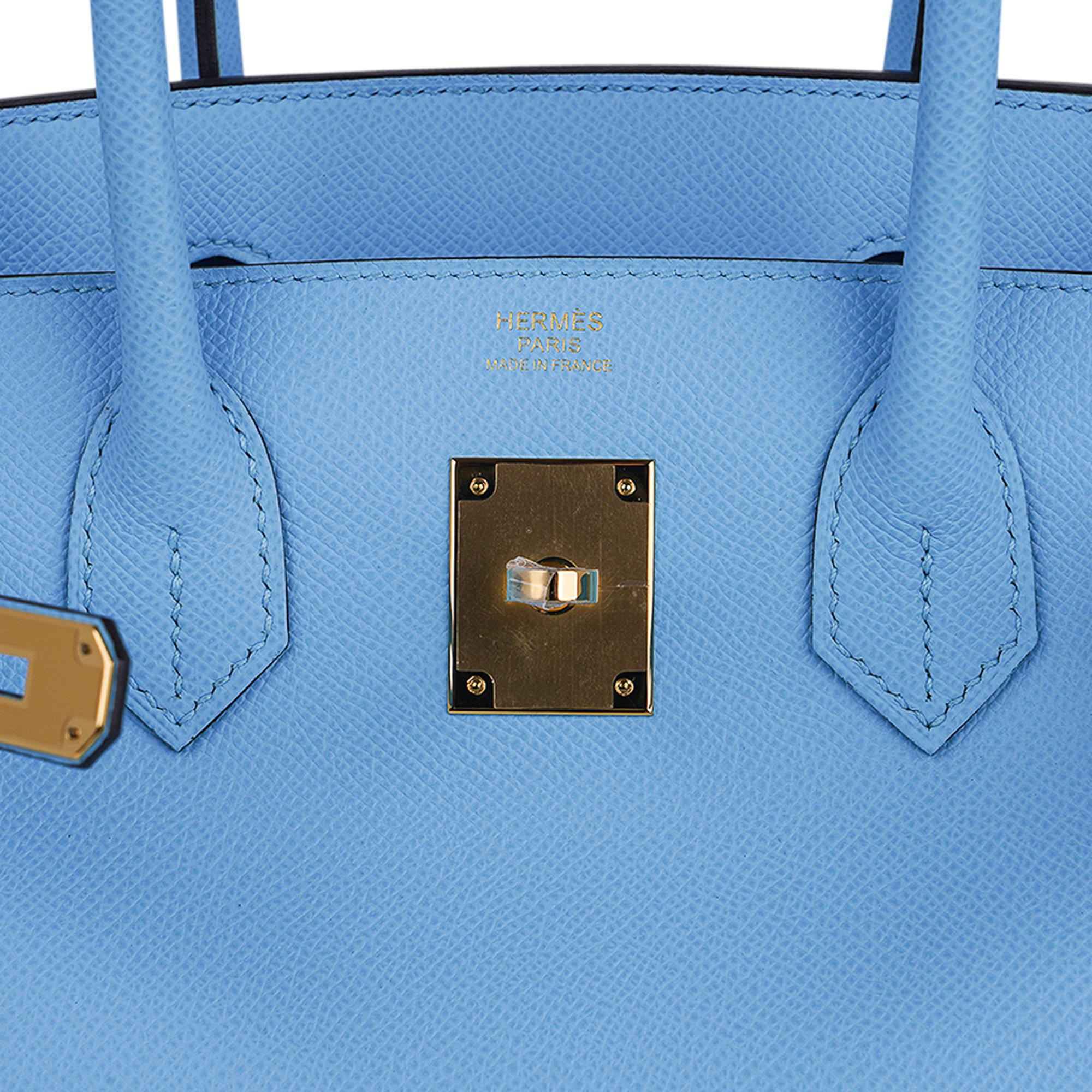 Hermes Birkin 30 Azul Celeste Bolso Herrajes de Oro Piel de Epsom en venta 6