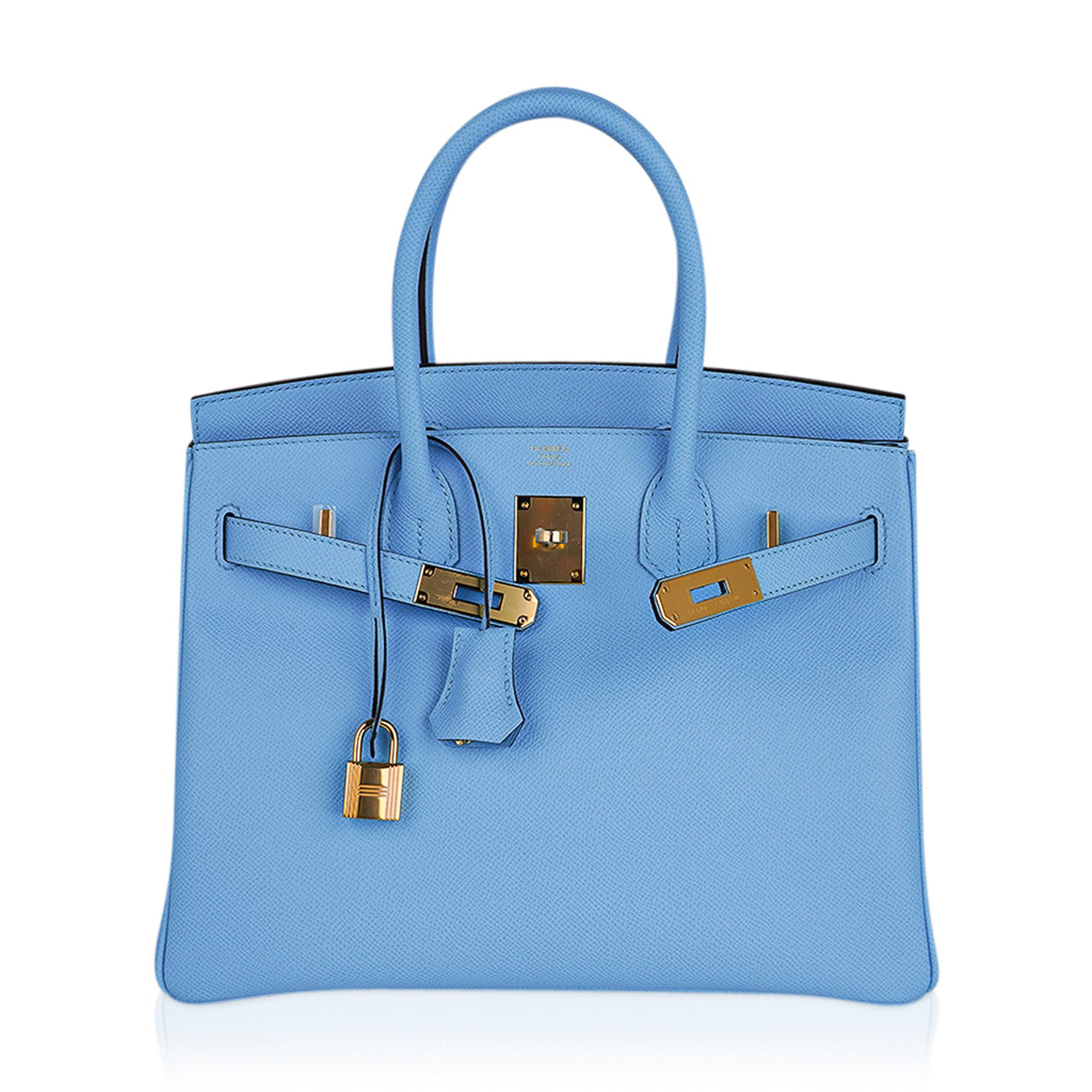 Hermes Birkin 30 Azul Celeste Bolso Herrajes de Oro Piel de Epsom en Nuevo estado para la venta en Miami, FL