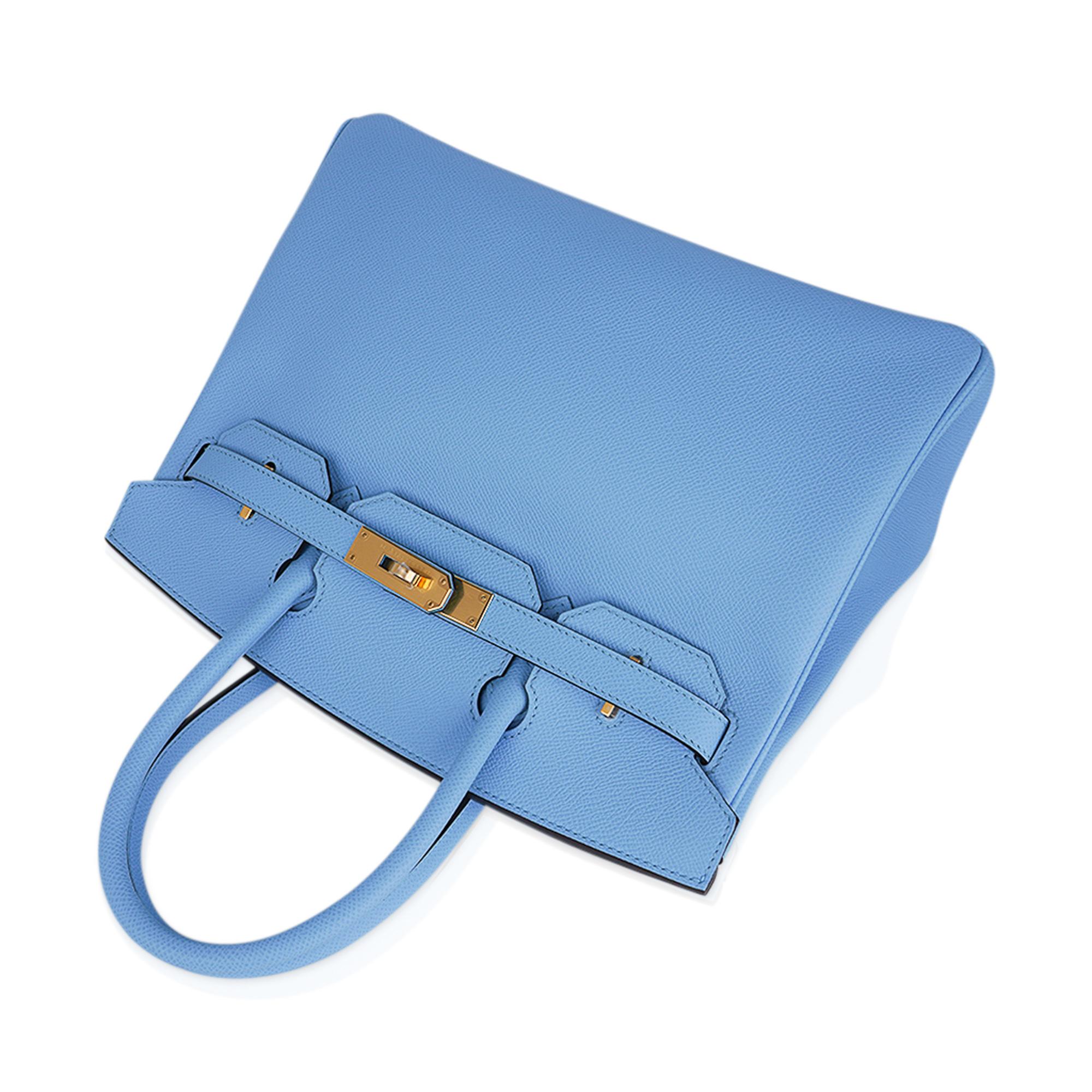 Hermes Birkin 30 Azul Celeste Bolso Herrajes de Oro Piel de Epsom en venta 2